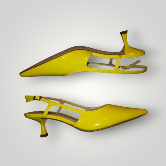 Steve Madden Legaci Pointed-Toe Yellow Patent Leather Slingback Kitten Heels - Picture 3 of 9
